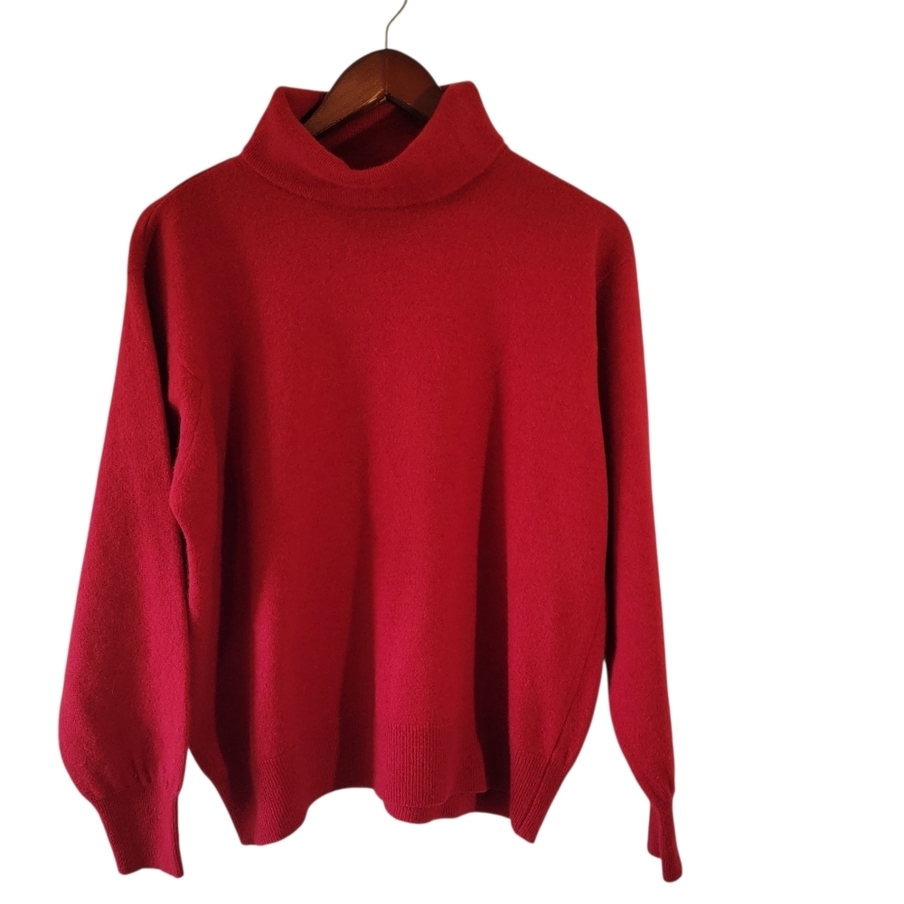 VTG Prophecy Red Wool Blend Cowlneck Sweater Sz L Retro Old Money Cabincore USA